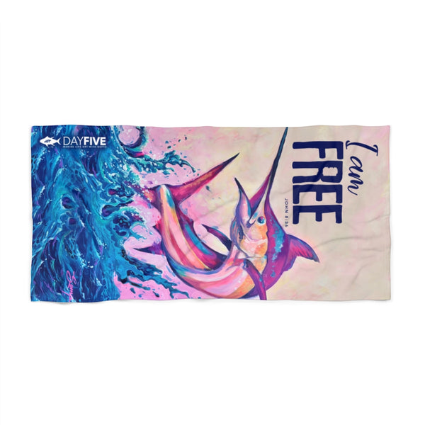 "I Am Free" Marlin Beach Towel