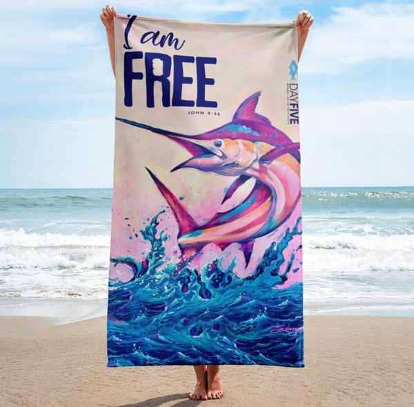 "I Am Free" Marlin Beach Towel